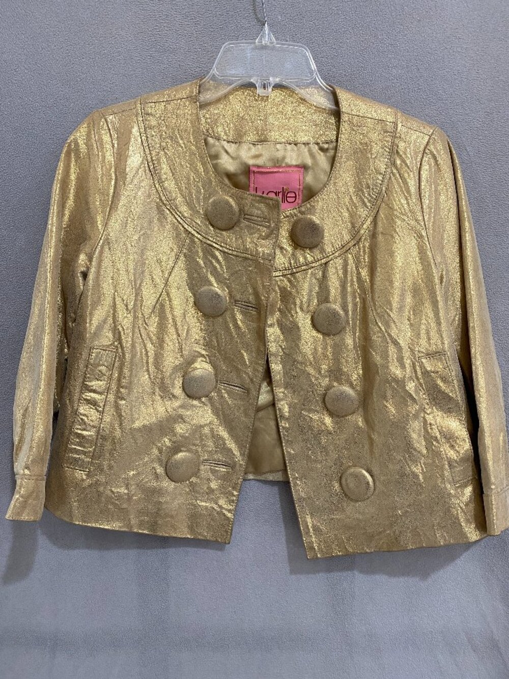 Karlie Metallic Gold 100% Leather Cropped Jacket Women’s M